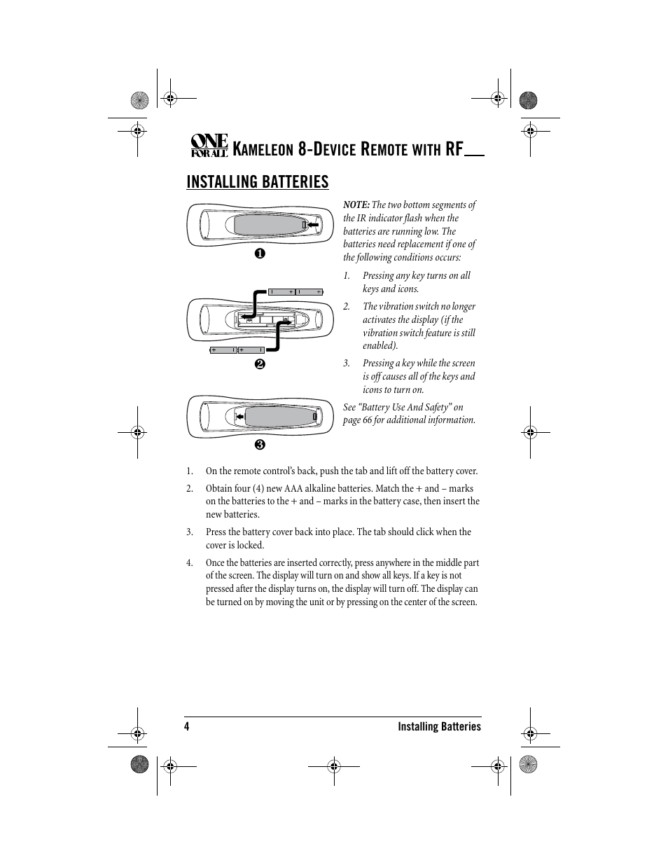 Installing batteries, Ameleon, Evice | Emote, With | One for All Kameleon URC-9964B00 User Manual | Page 4 / 68