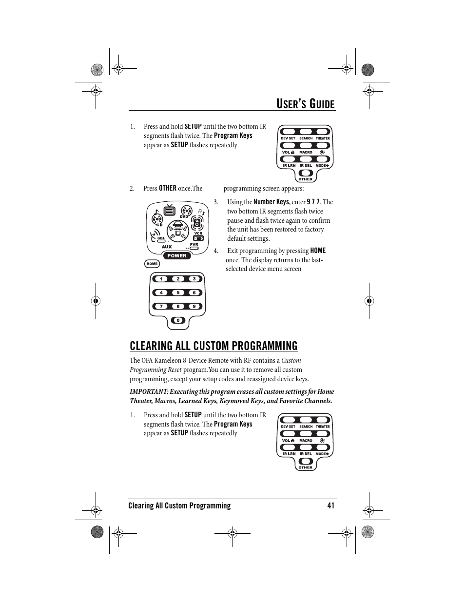 Clearing all custom programming, Uide | One for All Kameleon URC-9964B00 User Manual | Page 41 / 68