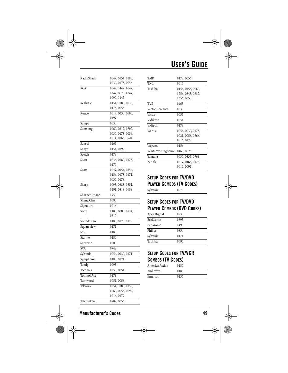 Uide, Tv/dvd p, Tv c | Dvd c, Tv/vcr c | One for All Kameleon URC-9964B00 User Manual | Page 49 / 68