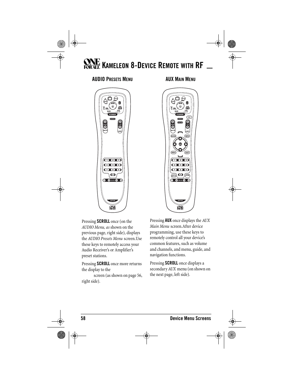 One for All Kameleon URC-9964B00 User Manual | Page 58 / 68