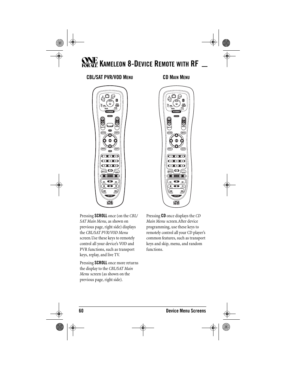 One for All Kameleon URC-9964B00 User Manual | Page 60 / 68