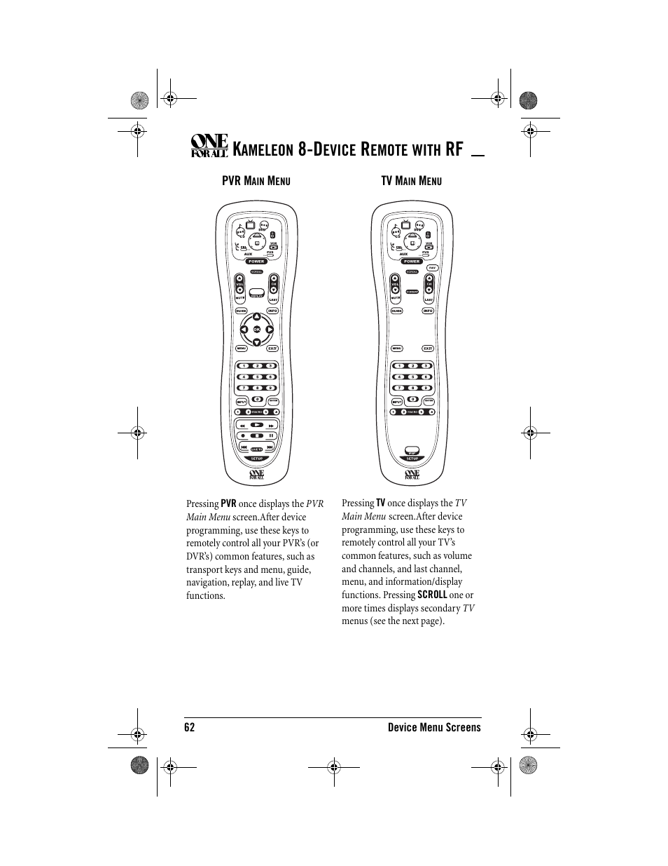 One for All Kameleon URC-9964B00 User Manual | Page 62 / 68