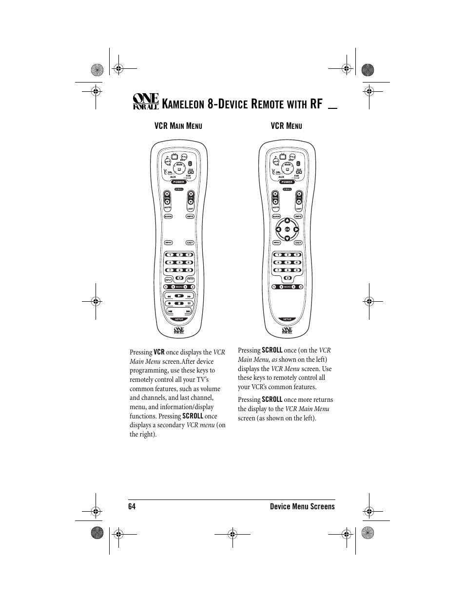 One for All Kameleon URC-9964B00 User Manual | Page 64 / 68