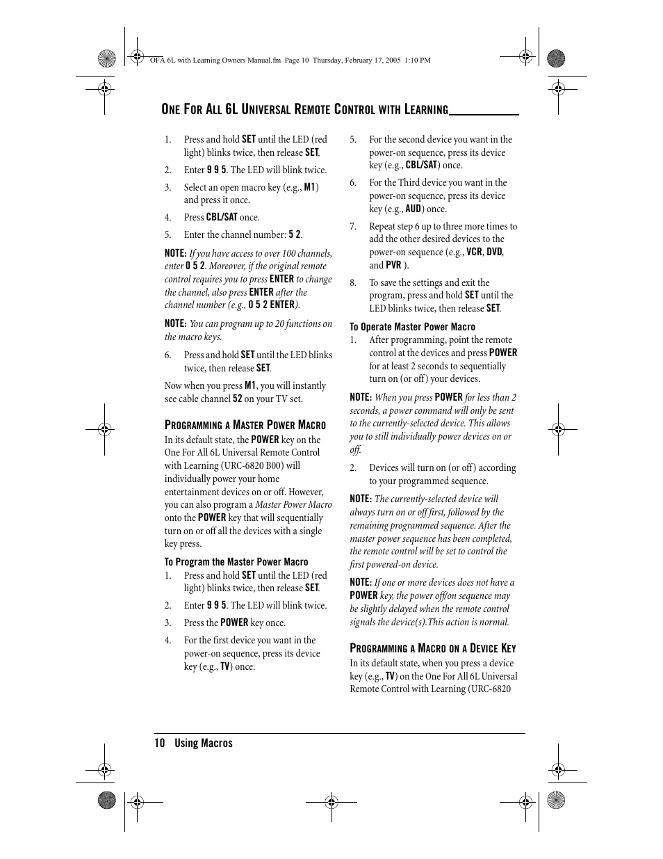 6l u | One for All 6-Device Universal Remote User Manual | Page 11 / 42