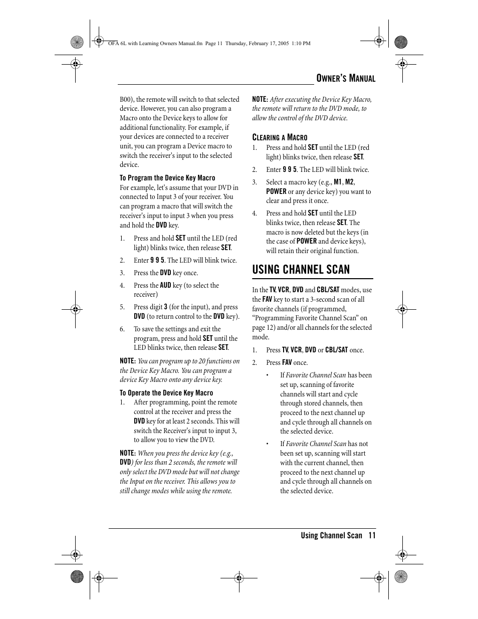 Using channel scan | One for All 6-Device Universal Remote User Manual | Page 12 / 42