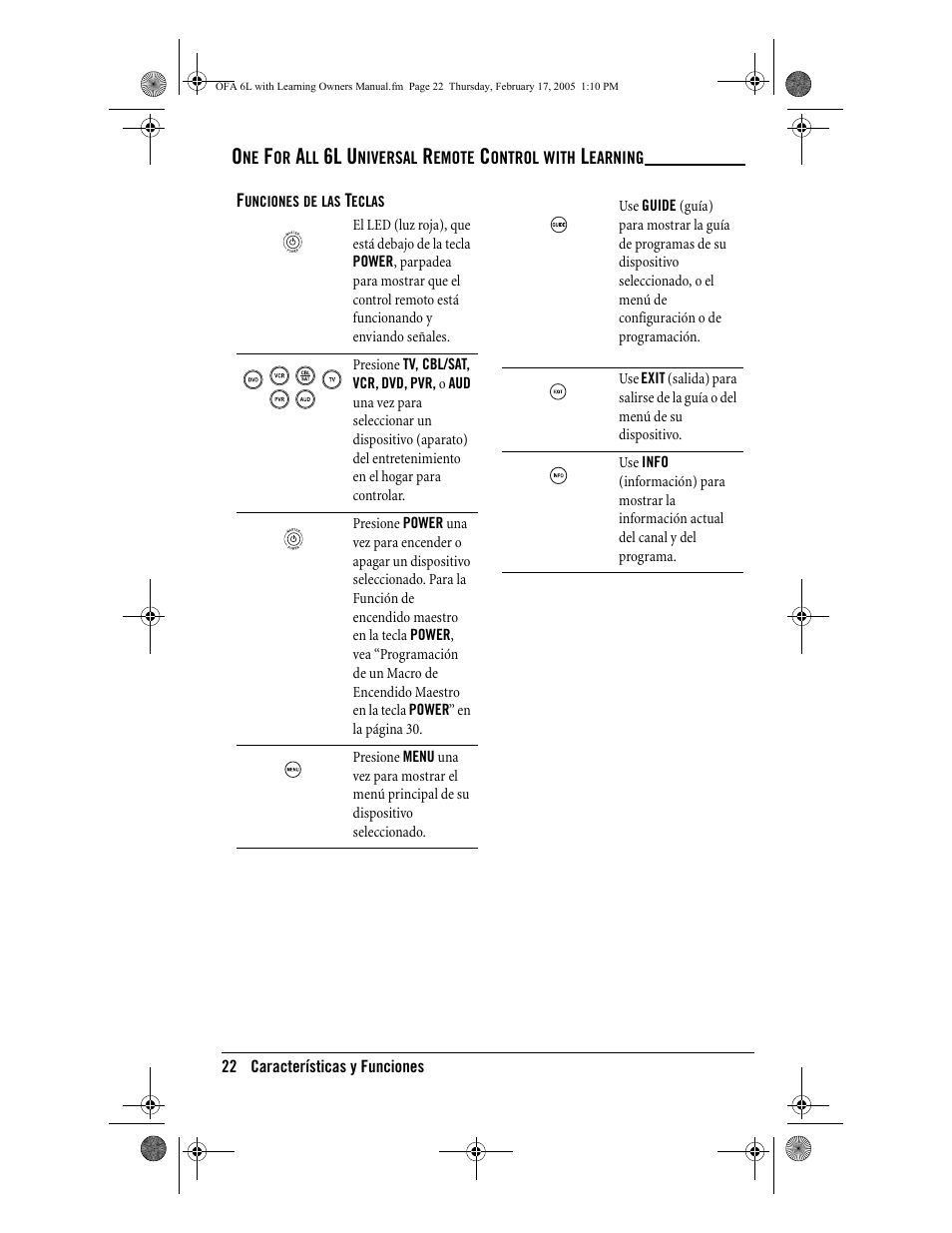 6l u | One for All 6-Device Universal Remote User Manual | Page 23 / 42