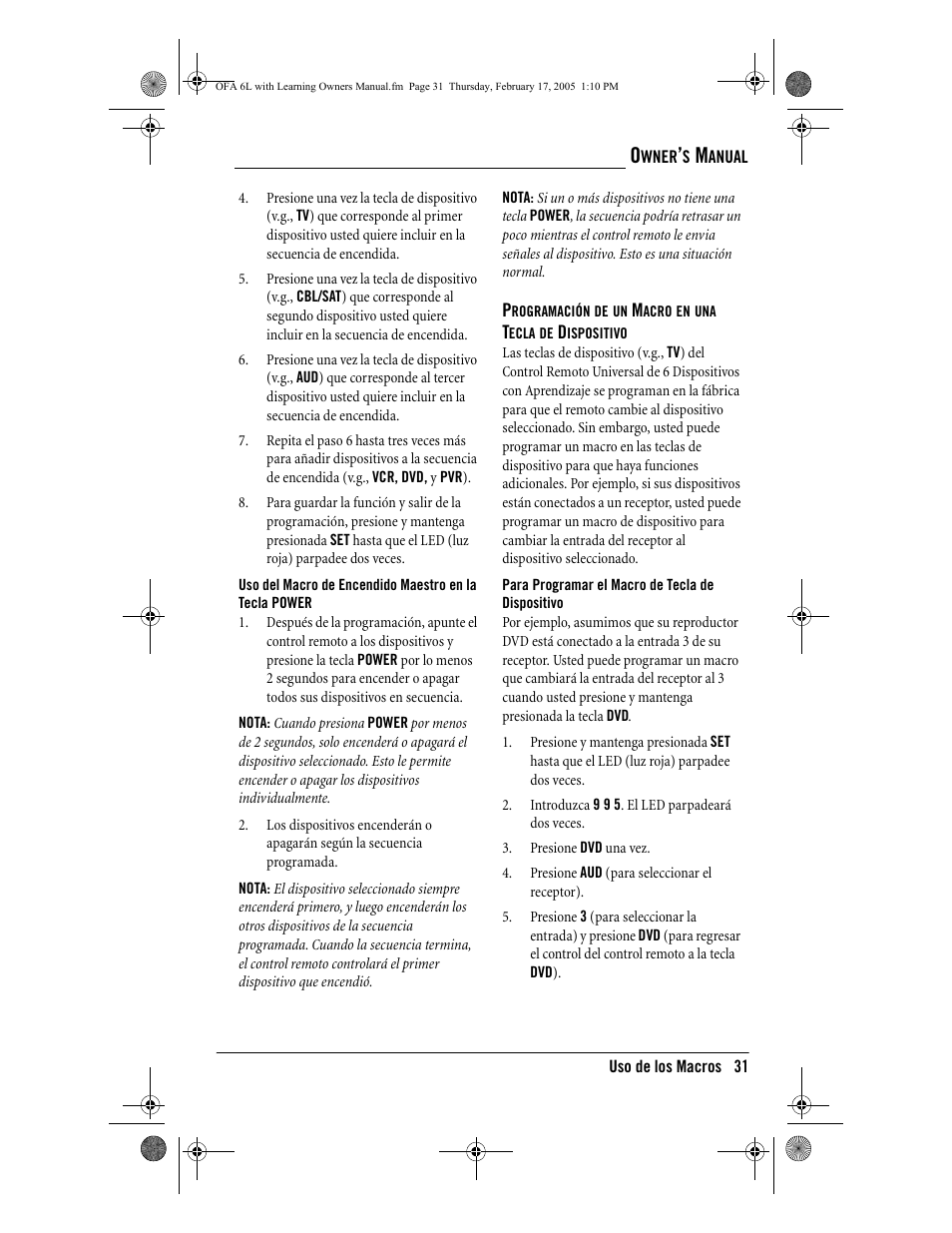 One for All 6-Device Universal Remote User Manual | Page 32 / 42