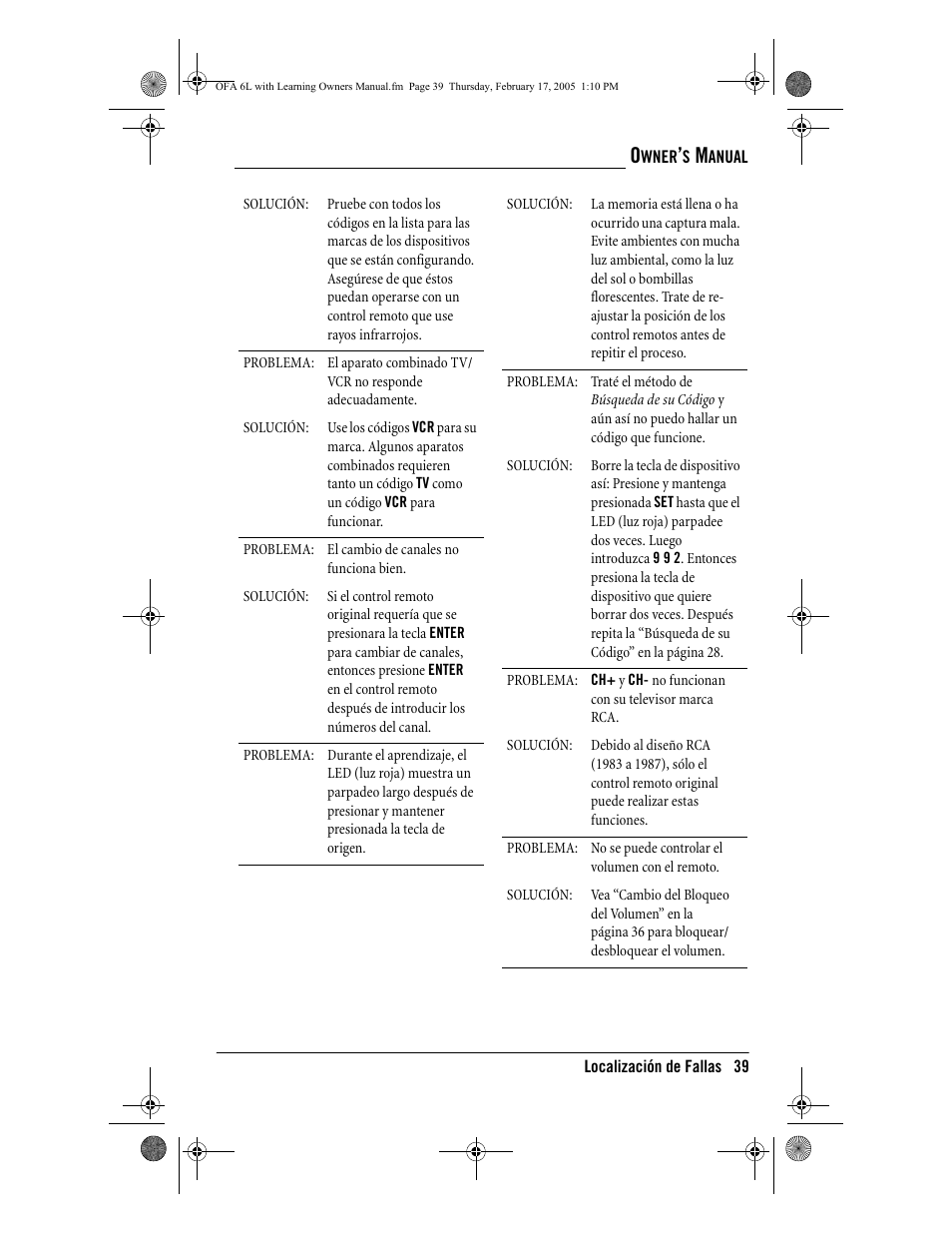 One for All 6-Device Universal Remote User Manual | Page 40 / 42