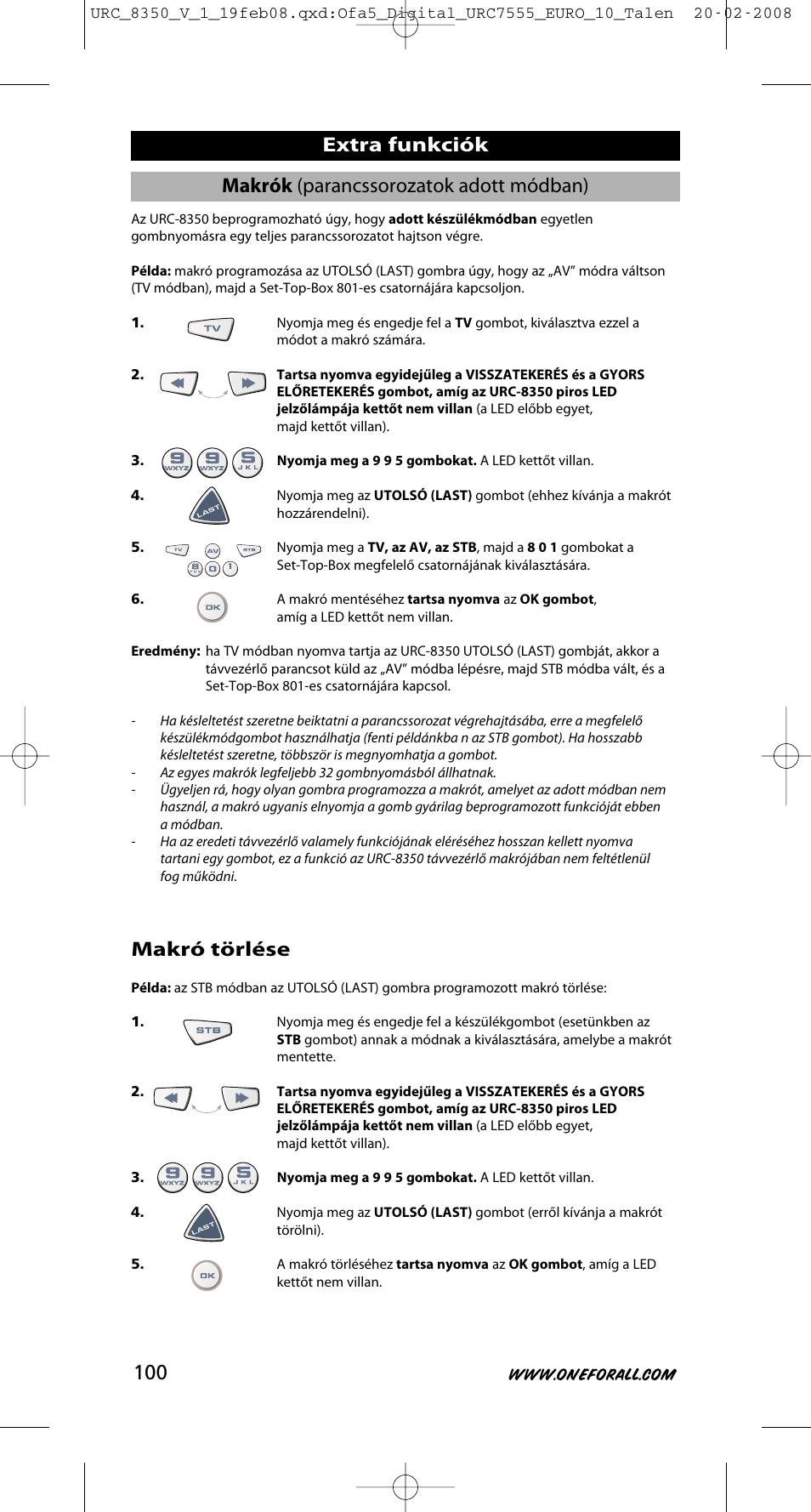 Makró törlése | One for All URC-8350 User Manual | Page 101 / 152