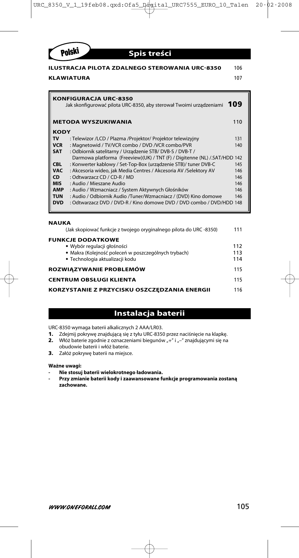 One for All URC-8350 User Manual | Page 106 / 152