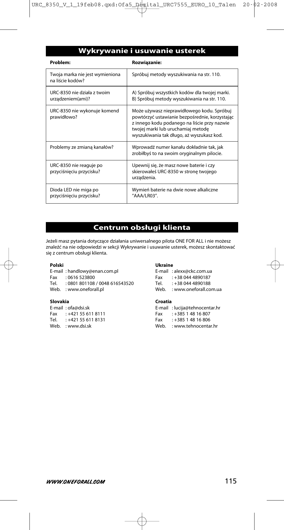 One for All URC-8350 User Manual | Page 116 / 152