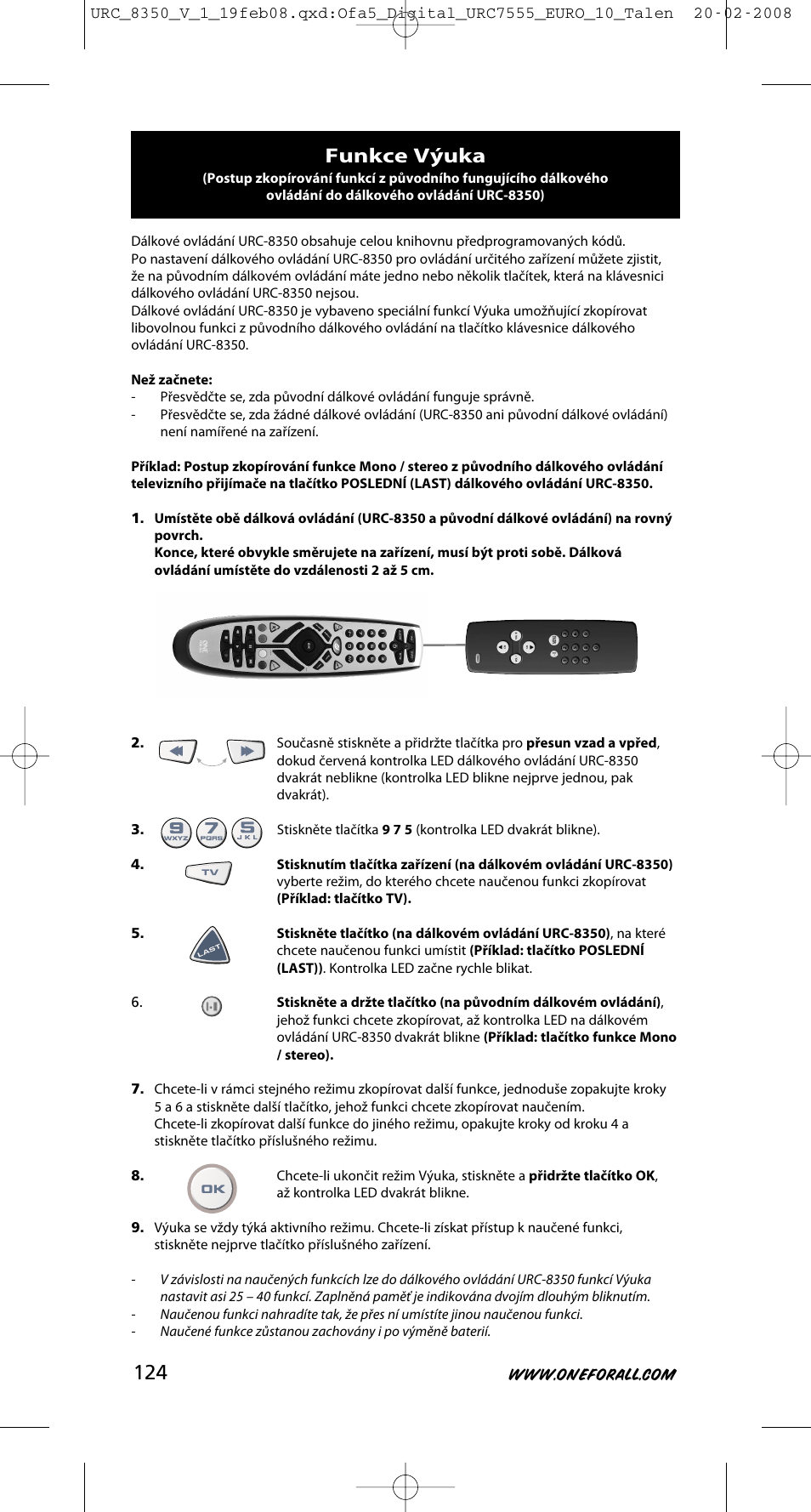 Funkce výuka | One for All URC-8350 User Manual | Page 125 / 152