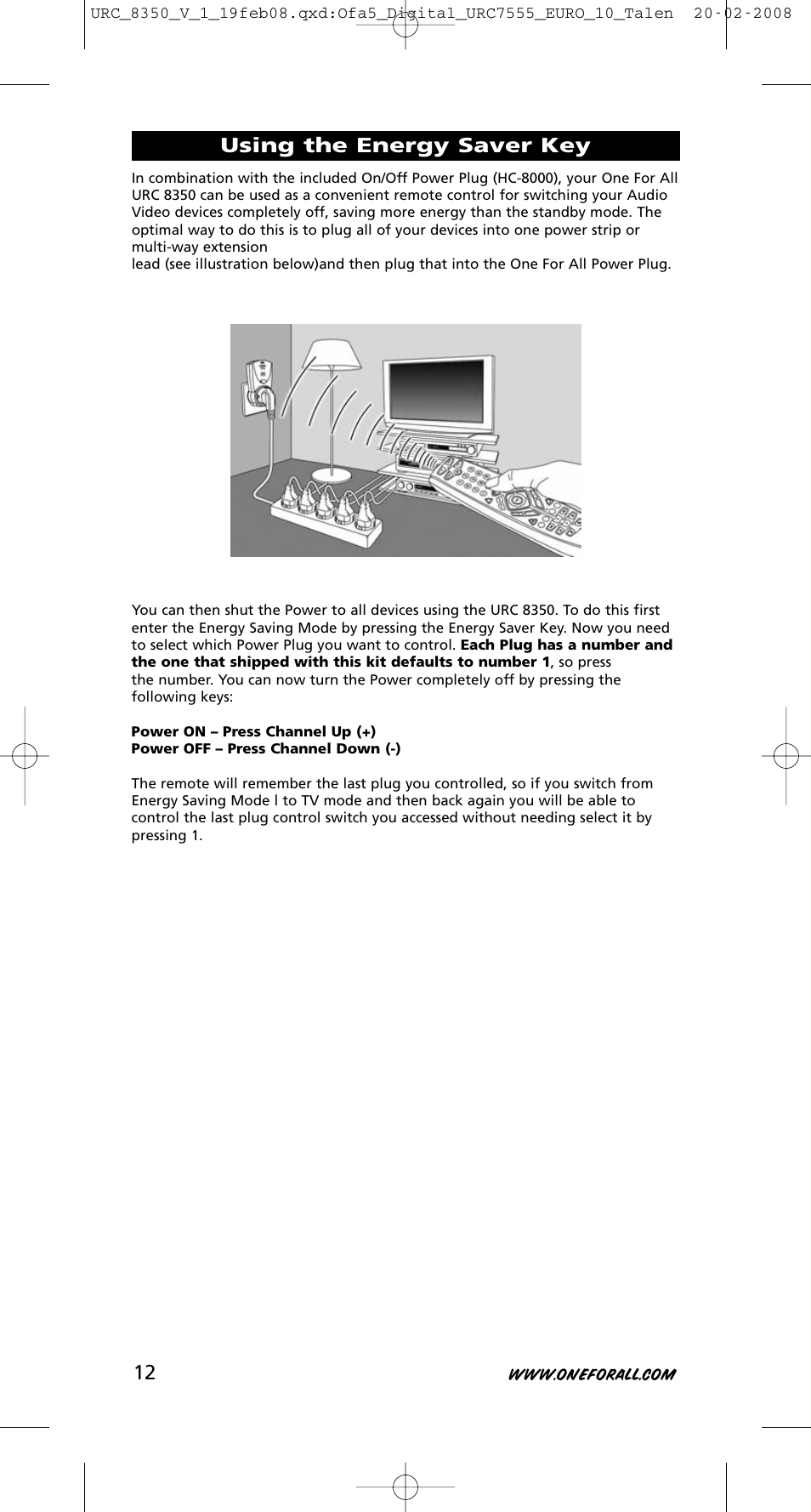 Using the energy saver key | One for All URC-8350 User Manual | Page 13 / 152