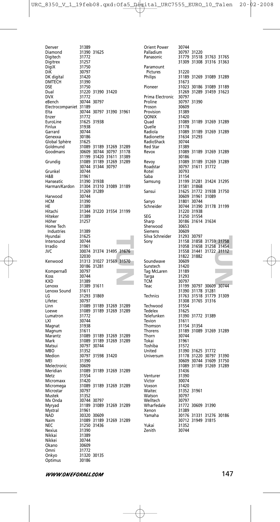 One for All URC-8350 User Manual | Page 148 / 152