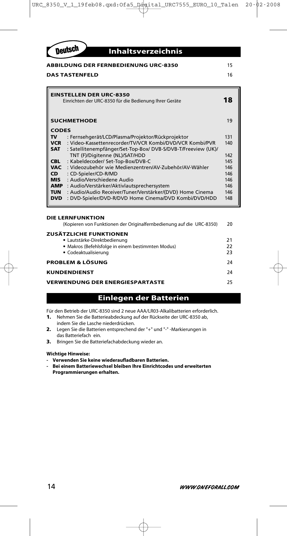 One for All URC-8350 User Manual | Page 15 / 152