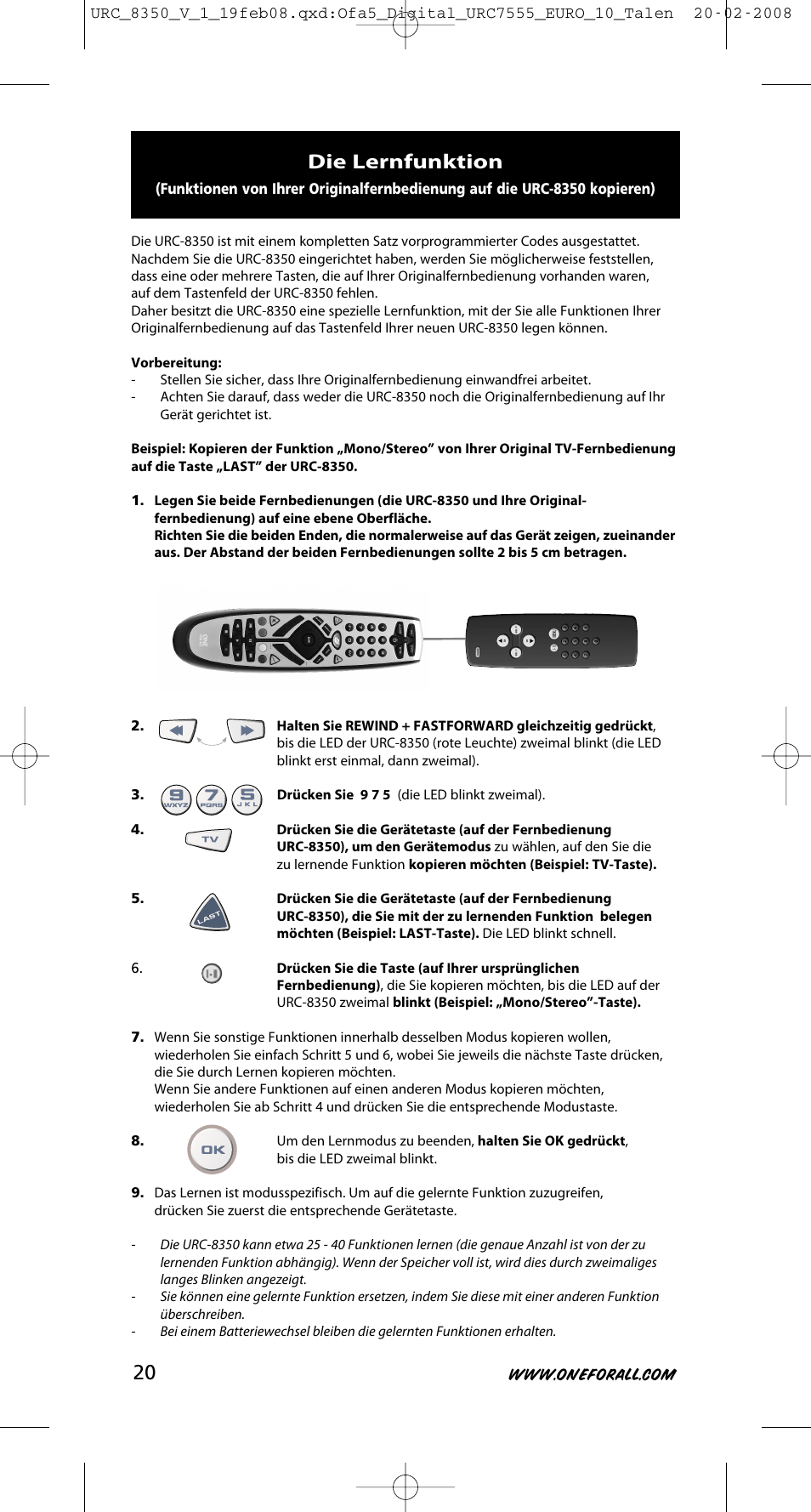 Die lernfunktion | One for All URC-8350 User Manual | Page 21 / 152