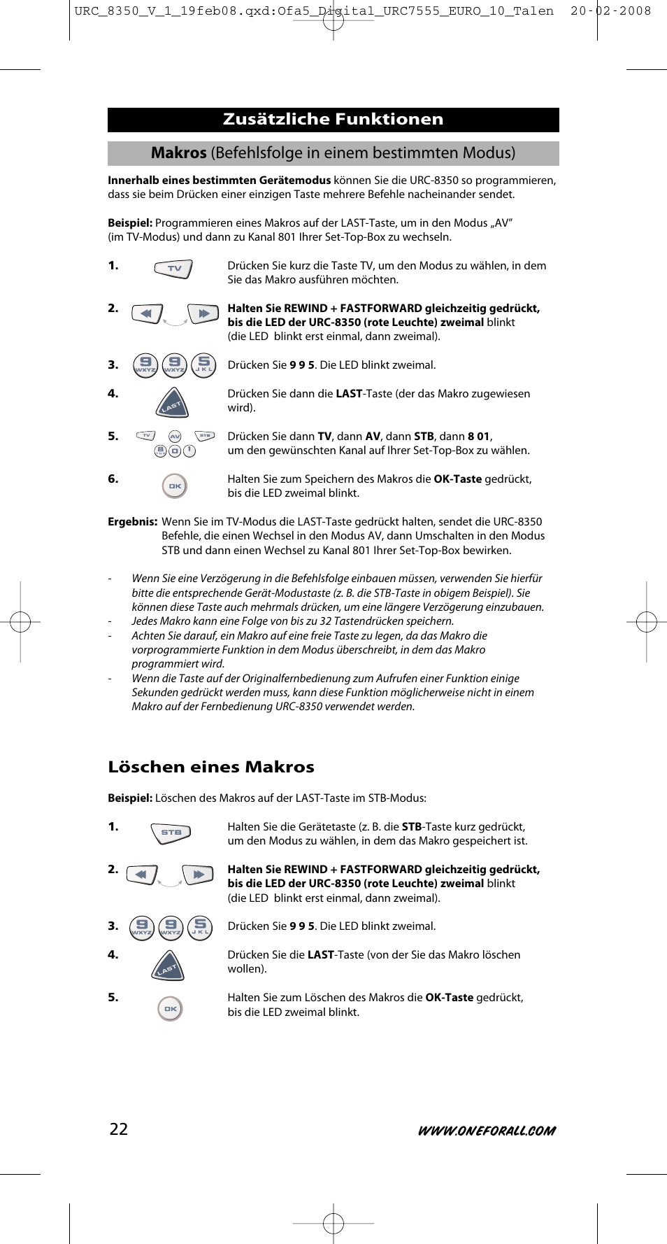 Löschen eines makros | One for All URC-8350 User Manual | Page 23 / 152