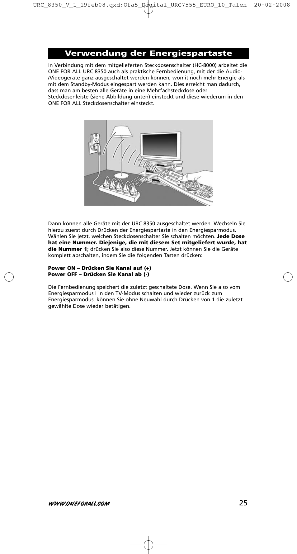 Verwendung der energiespartaste | One for All URC-8350 User Manual | Page 26 / 152