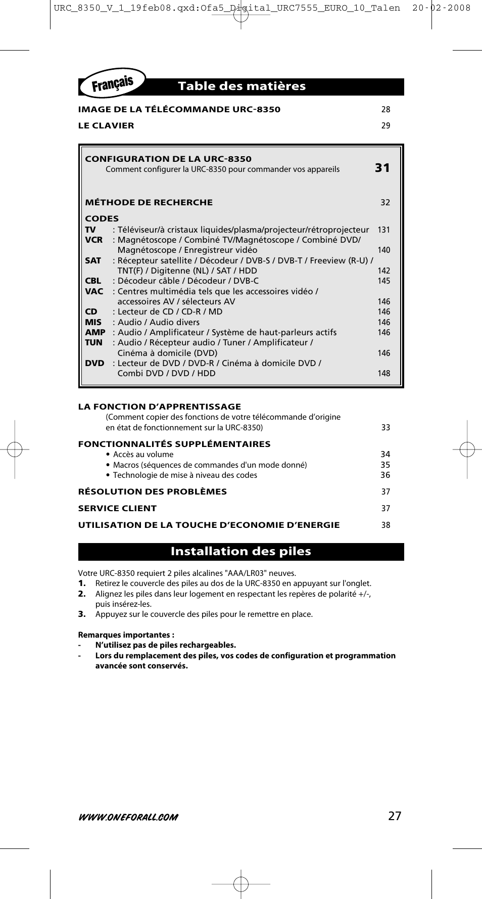 One for All URC-8350 User Manual | Page 28 / 152