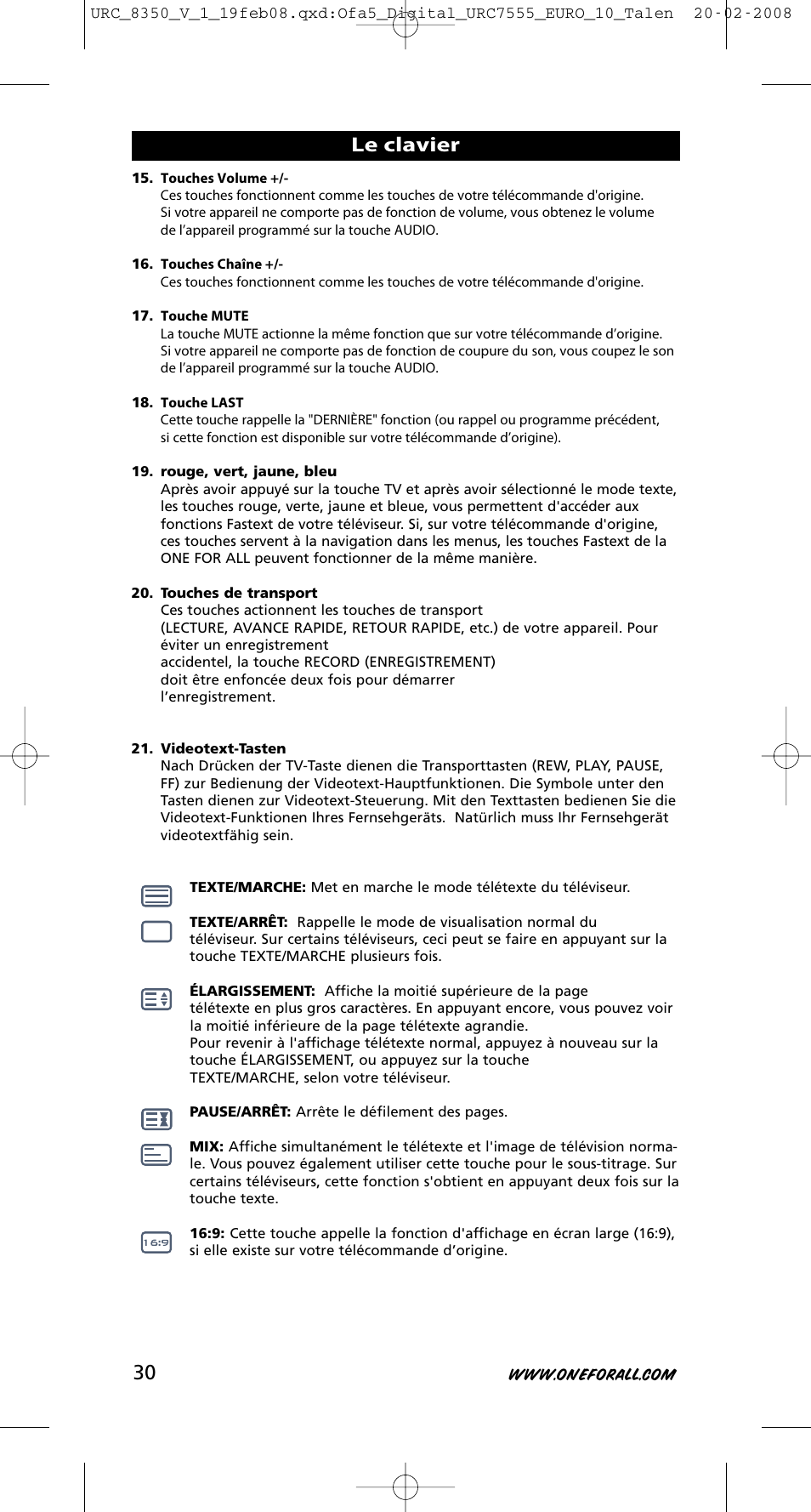 Le clavier | One for All URC-8350 User Manual | Page 31 / 152