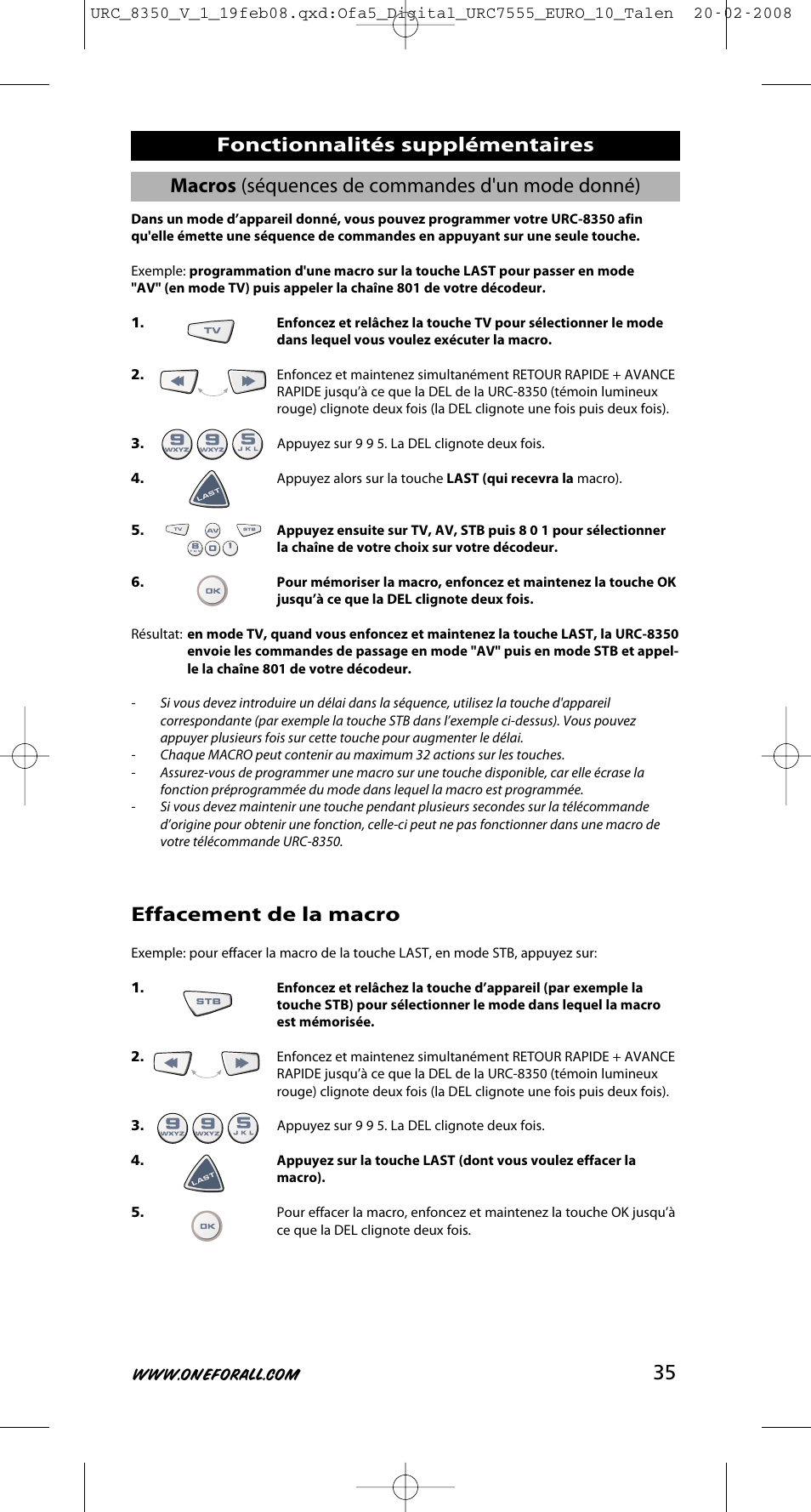 Effacement de la macro | One for All URC-8350 User Manual | Page 36 / 152