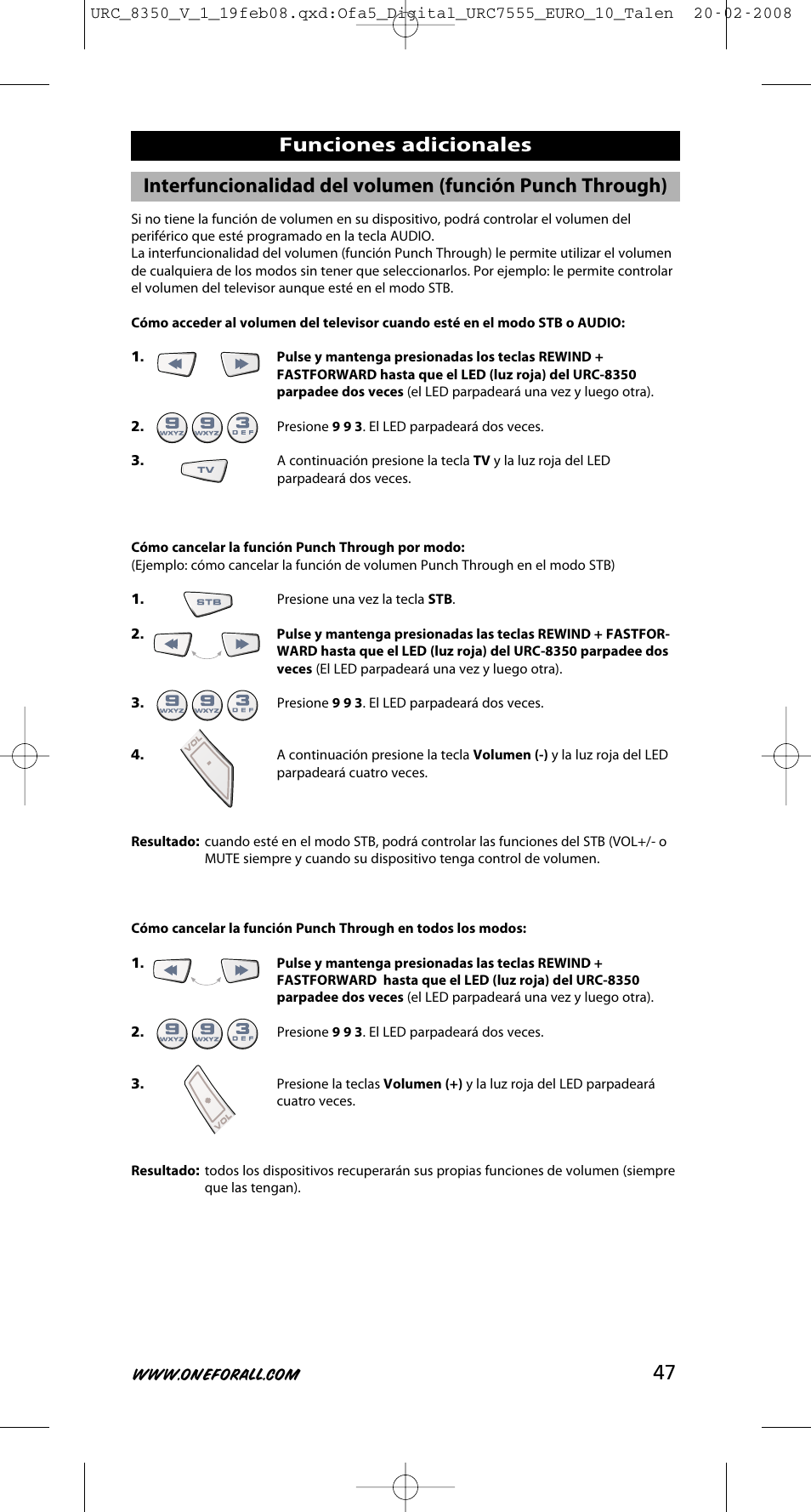 47 funciones adicionales | One for All URC-8350 User Manual | Page 48 / 152