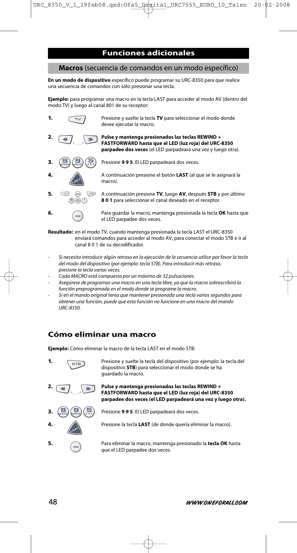 Cómo eliminar una macro | One for All URC-8350 User Manual | Page 49 / 152