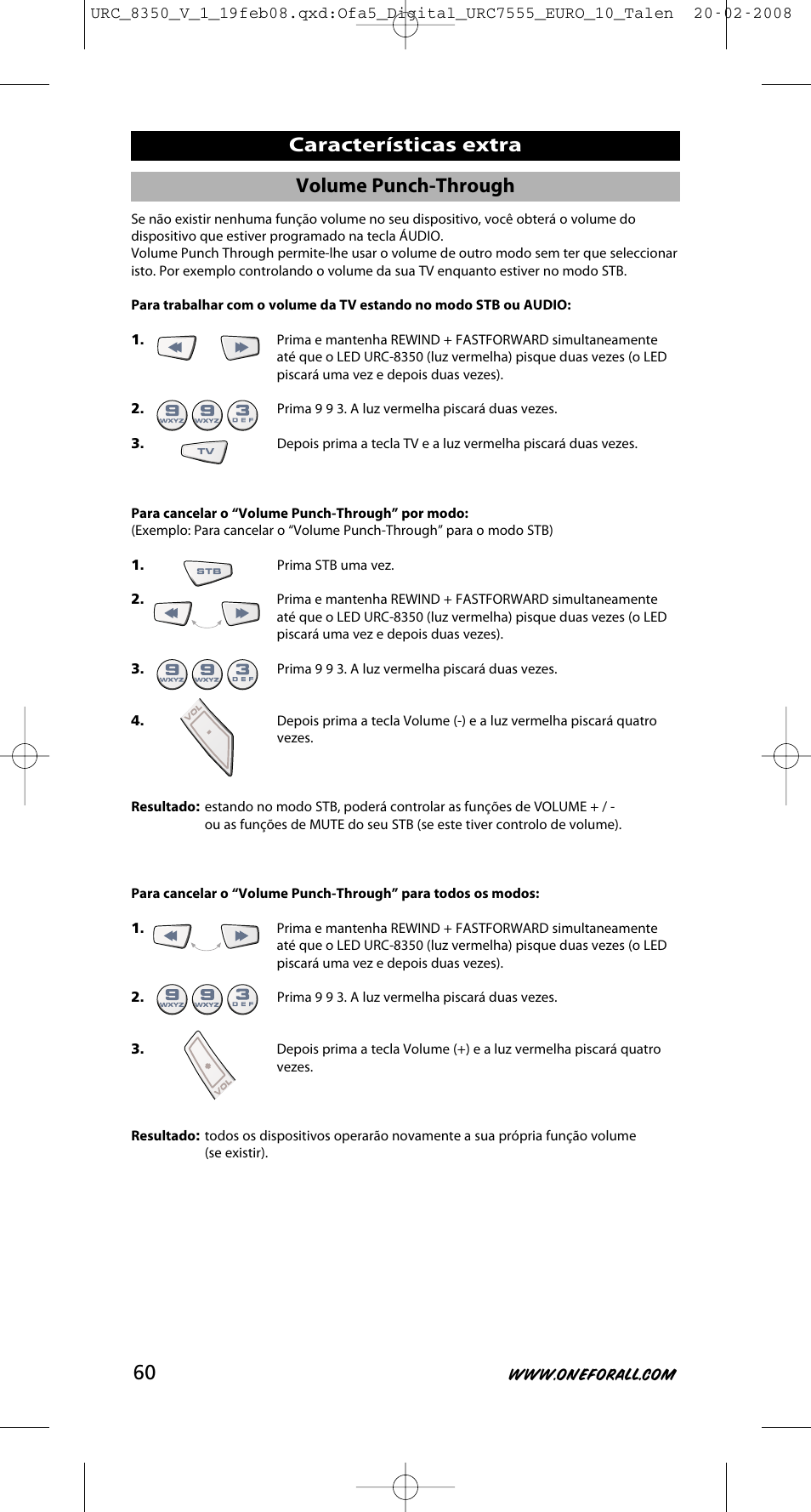 Características extra, Volume punch-through | One for All URC-8350 User Manual | Page 61 / 152