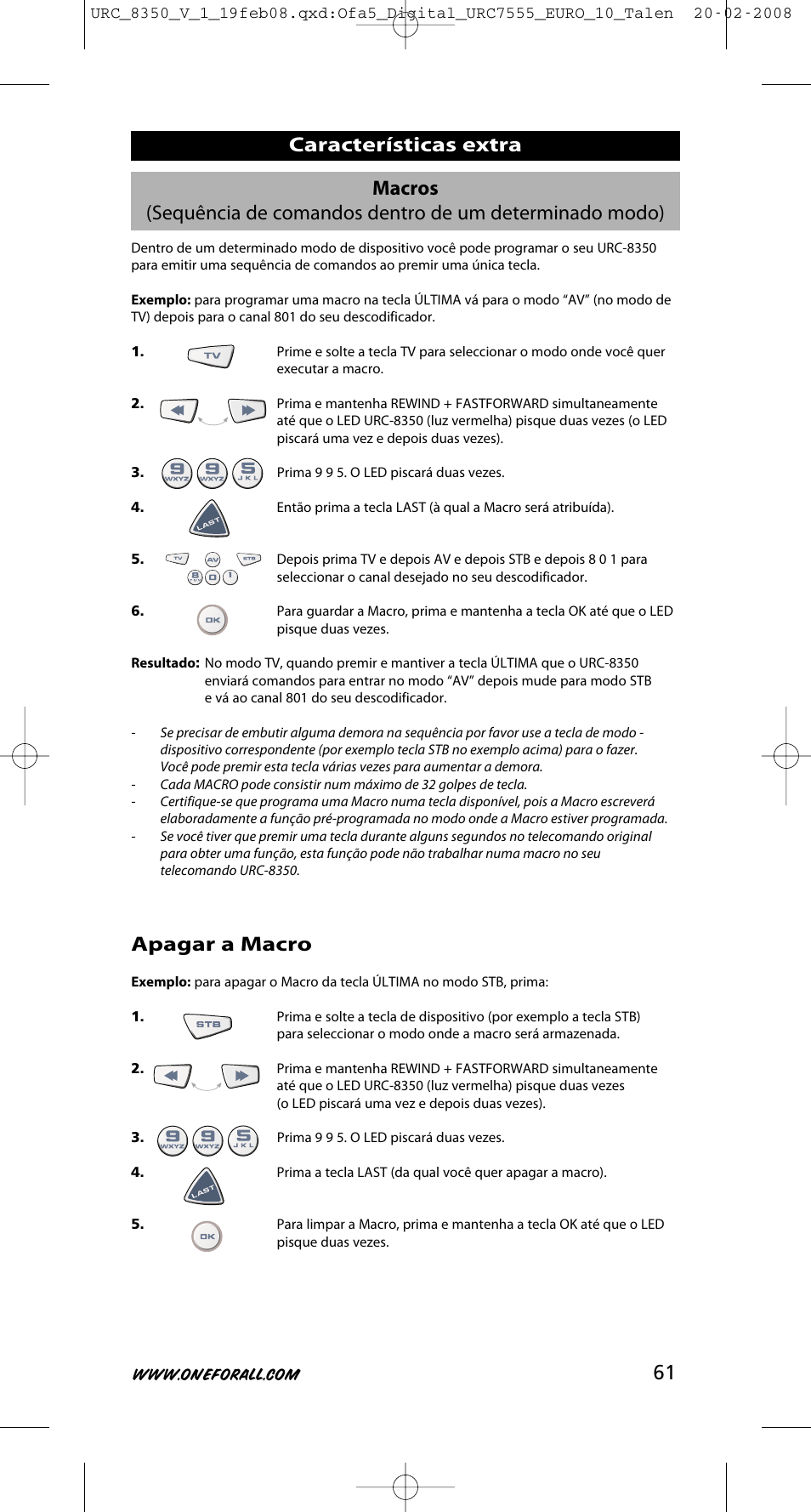 Apagar a macro | One for All URC-8350 User Manual | Page 62 / 152