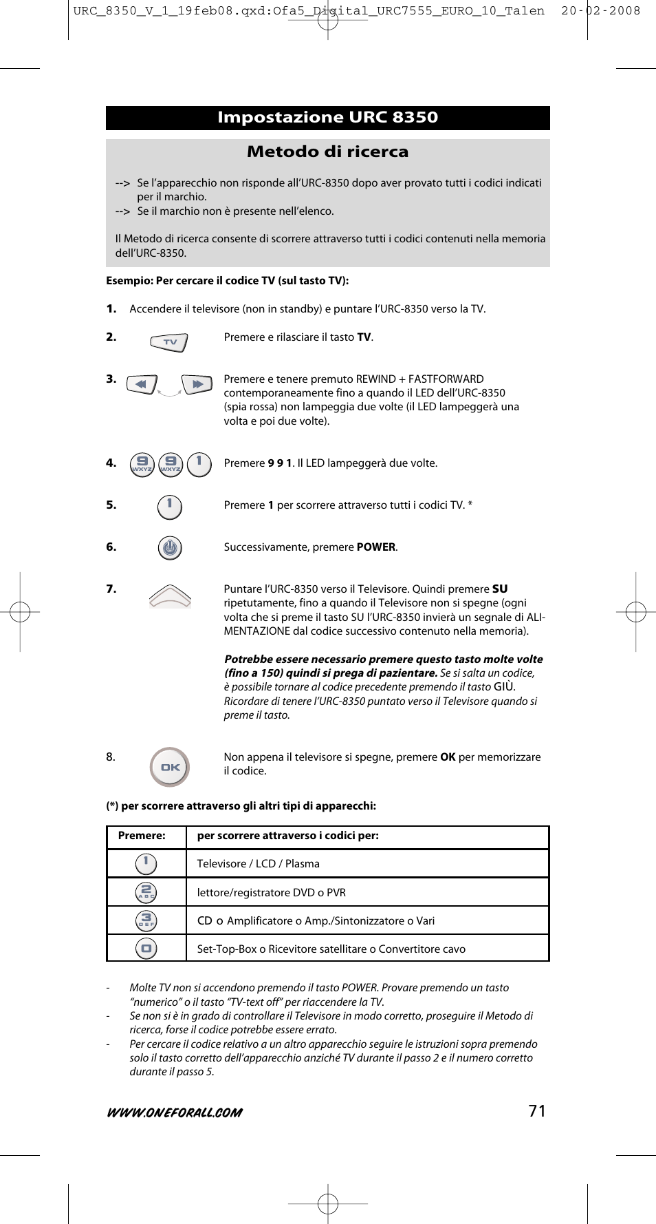 One for All URC-8350 User Manual | Page 72 / 152