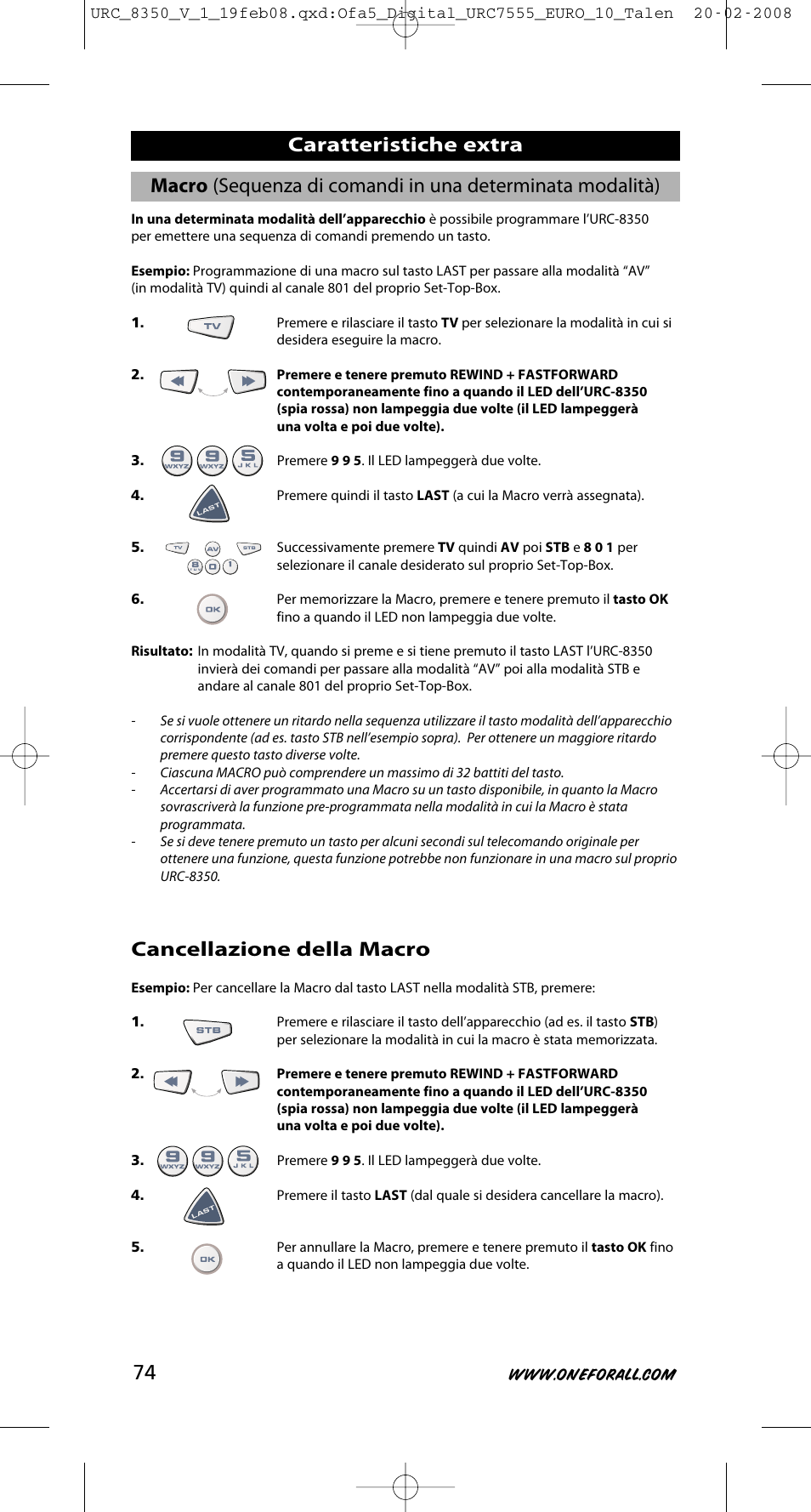 Cancellazione della macro | One for All URC-8350 User Manual | Page 75 / 152