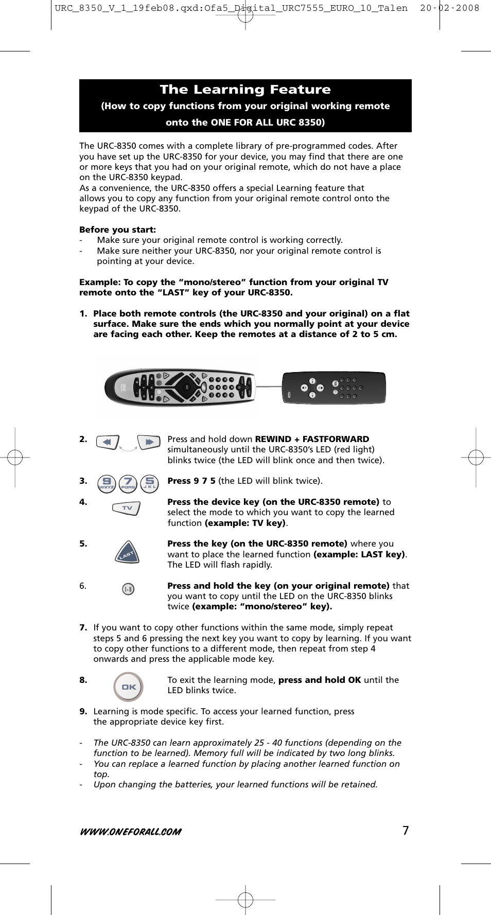 The learning feature | One for All URC-8350 User Manual | Page 8 / 152