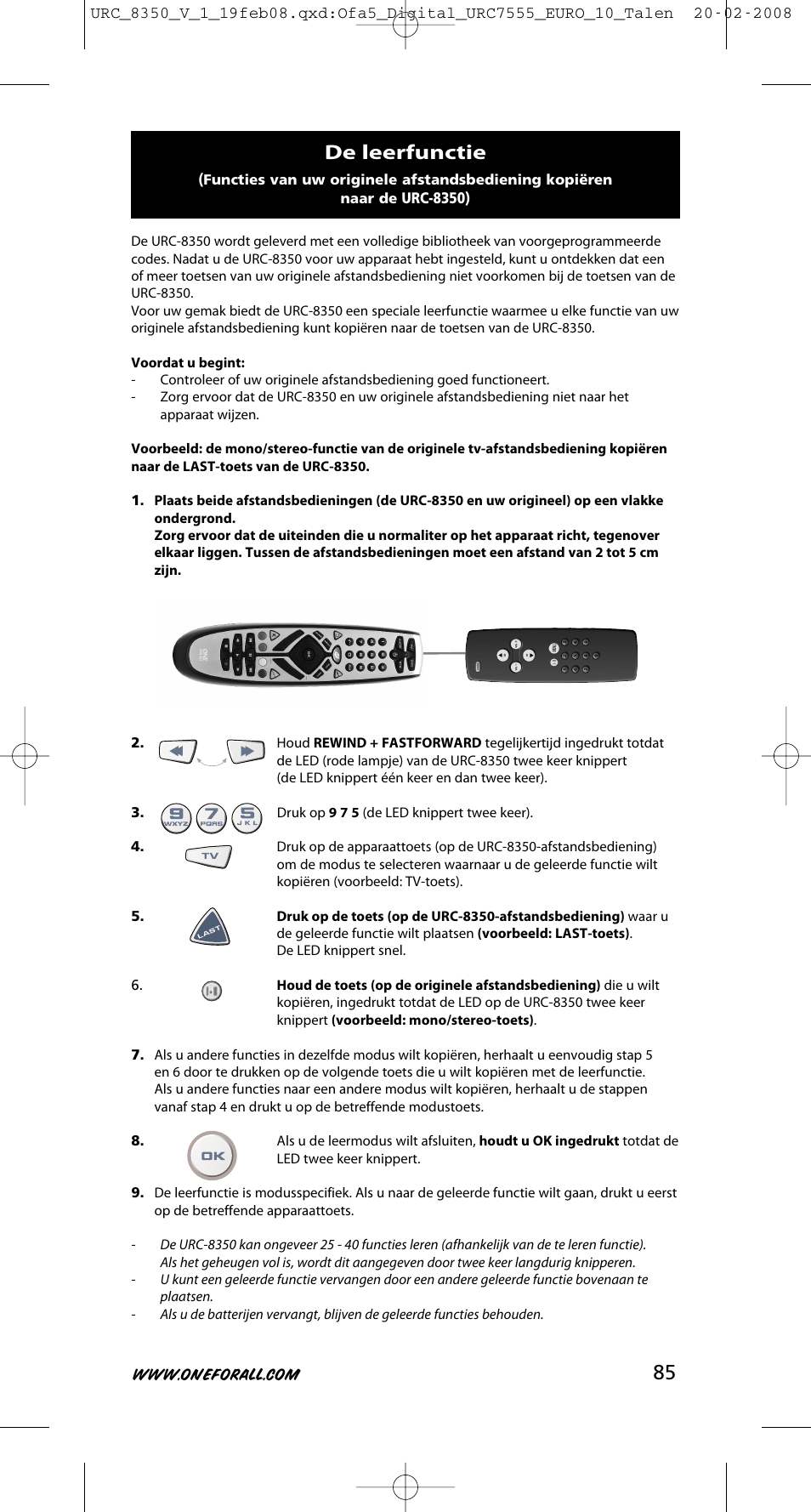 De leerfunctie | One for All URC-8350 User Manual | Page 86 / 152