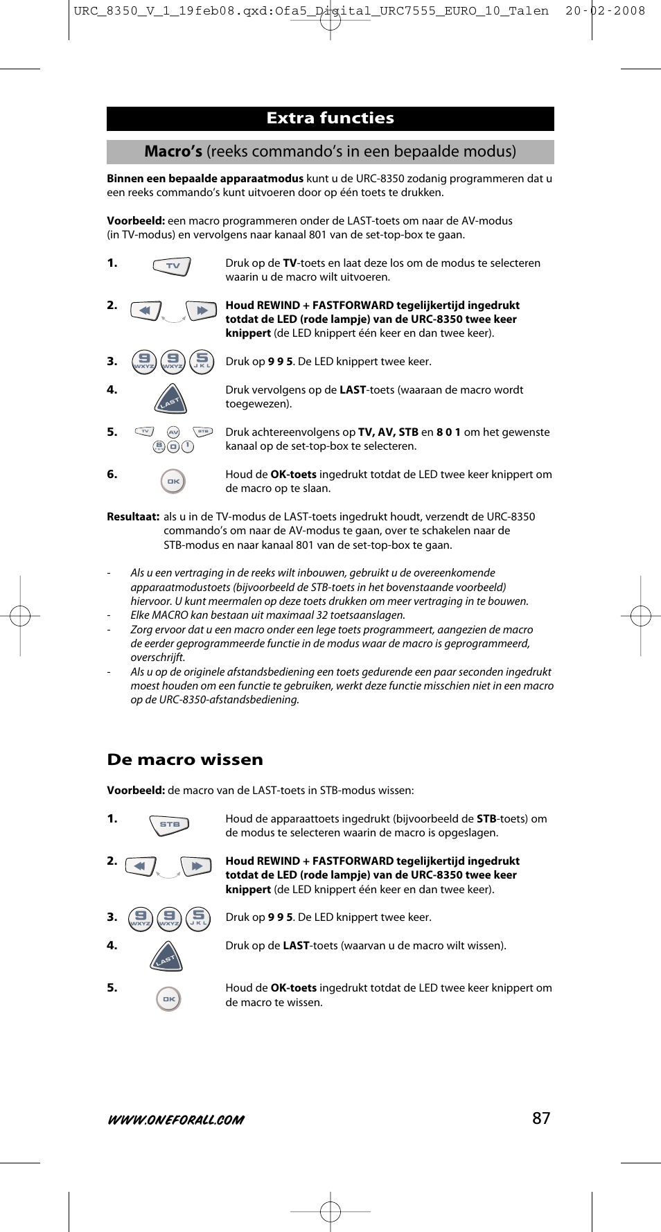 De macro wissen | One for All URC-8350 User Manual | Page 88 / 152