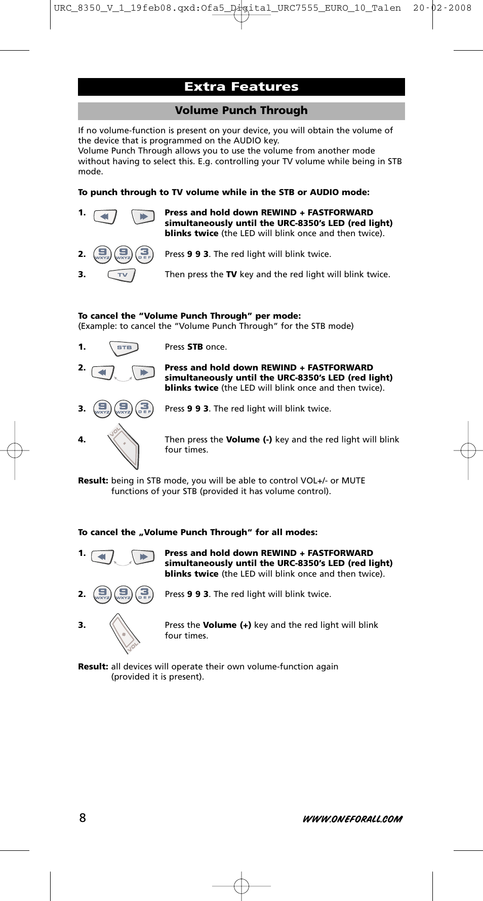 Extra features, Volume punch through | One for All URC-8350 User Manual | Page 9 / 152