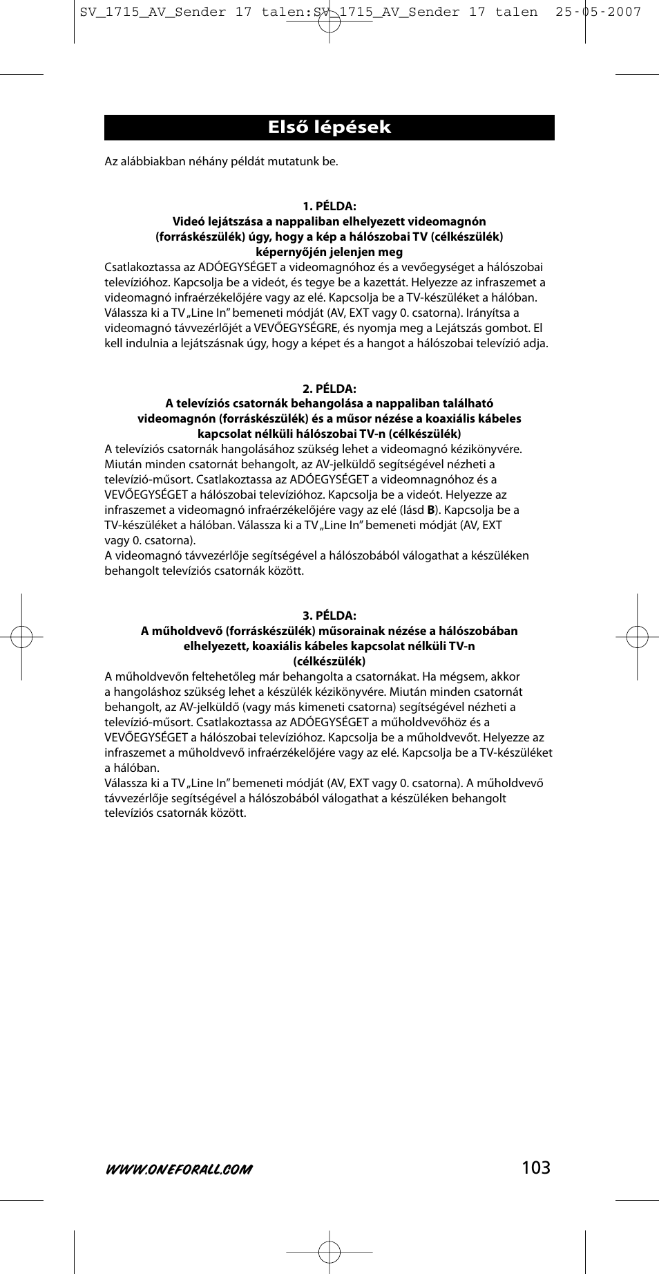 Első lépések | One for All SV-1718 User Manual | Page 103 / 110