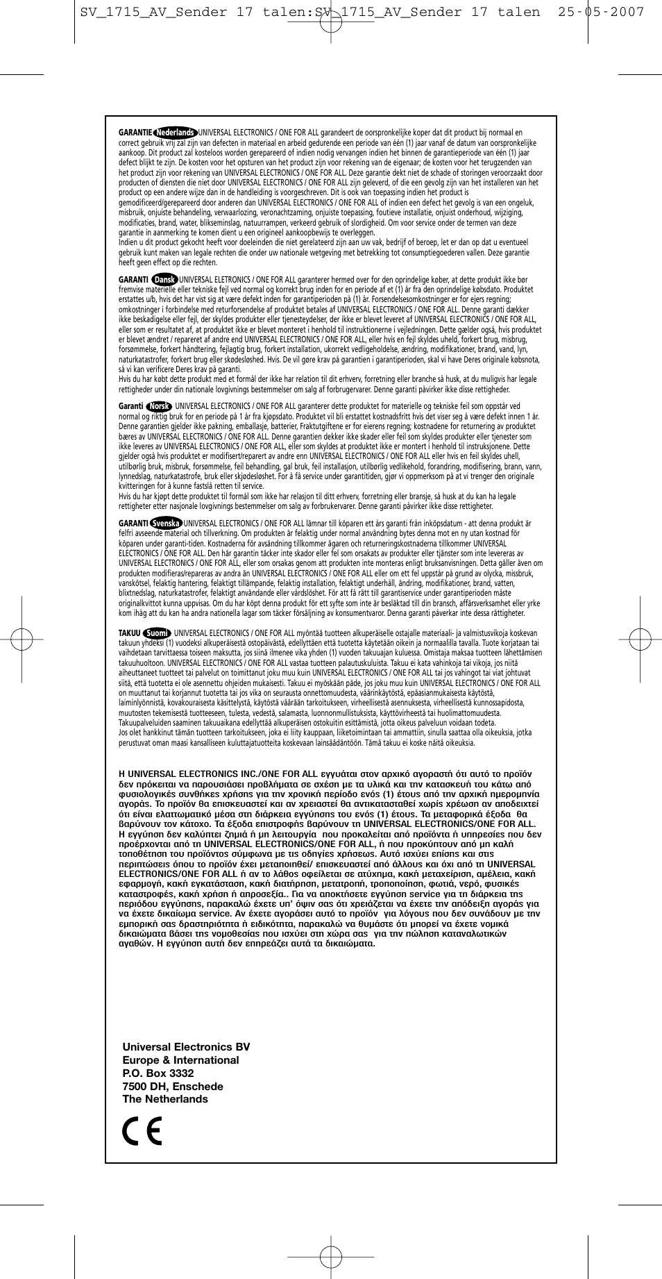 One for All SV-1718 User Manual | Page 109 / 110