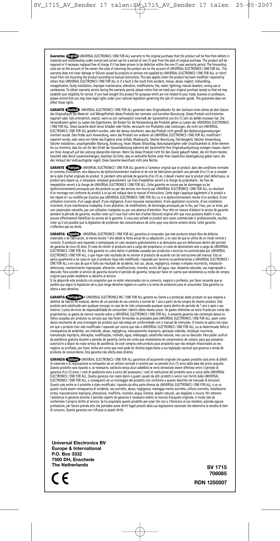 One for All SV-1718 User Manual | Page 110 / 110