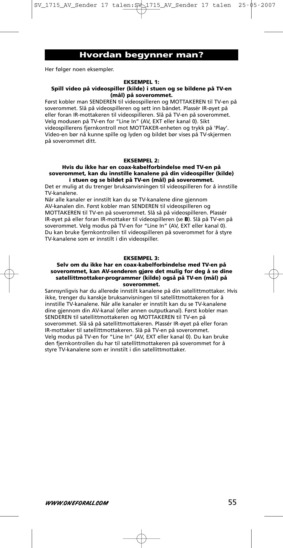 Hvordan begynner man | One for All SV-1718 User Manual | Page 55 / 110