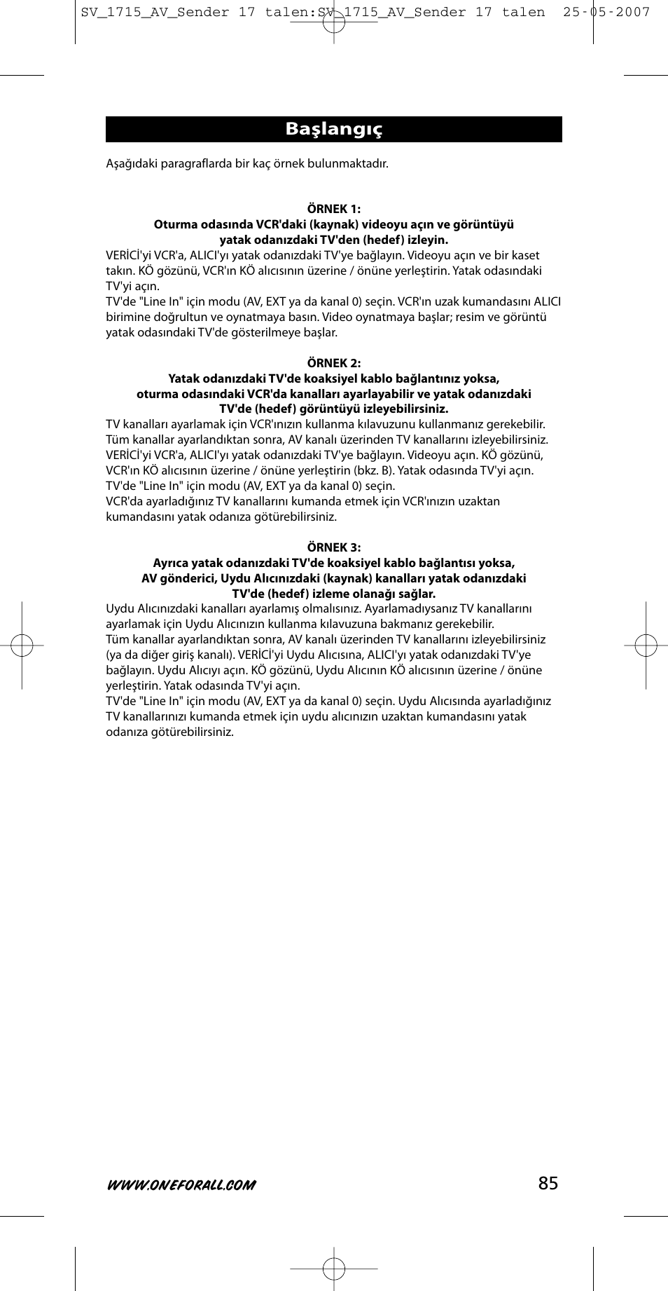 Başlangıç | One for All SV-1718 User Manual | Page 85 / 110