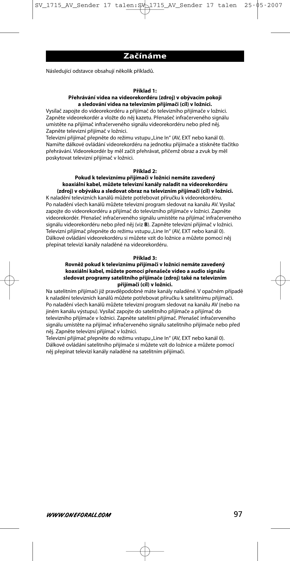Začínáme | One for All SV-1718 User Manual | Page 97 / 110