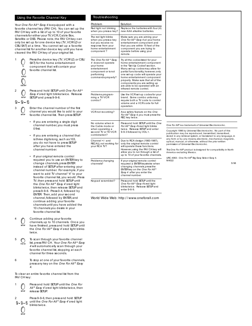 One for All EASY 4 URC 4063 User Manual | Page 7 / 7