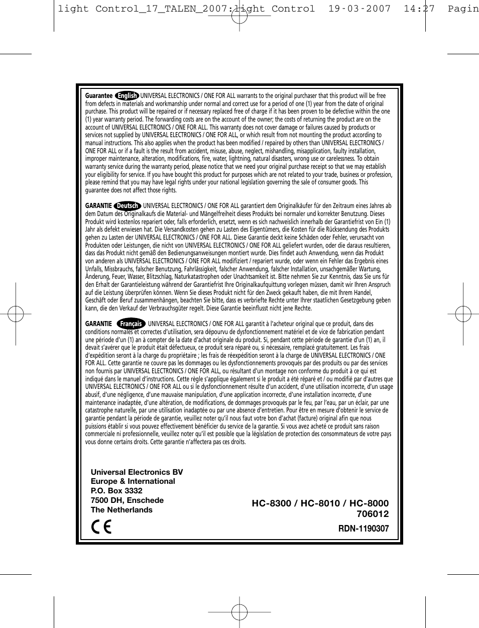 One for All HC-8000 User Manual | Page 114 / 114