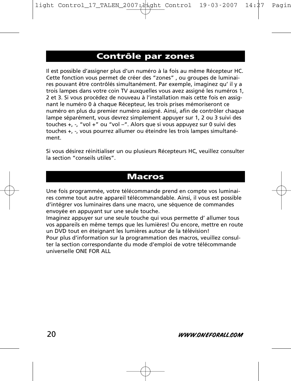 Contrôle par zones macros | One for All HC-8000 User Manual | Page 20 / 114