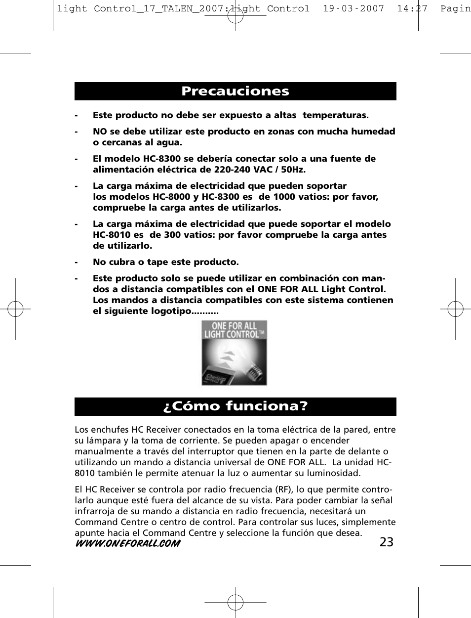 Precauciones ¿cómo funciona | One for All HC-8000 User Manual | Page 23 / 114