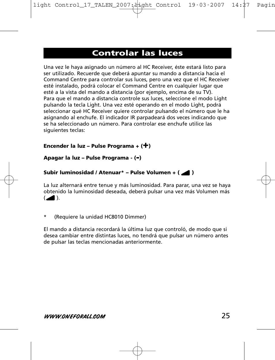 Controlar las luces | One for All HC-8000 User Manual | Page 25 / 114