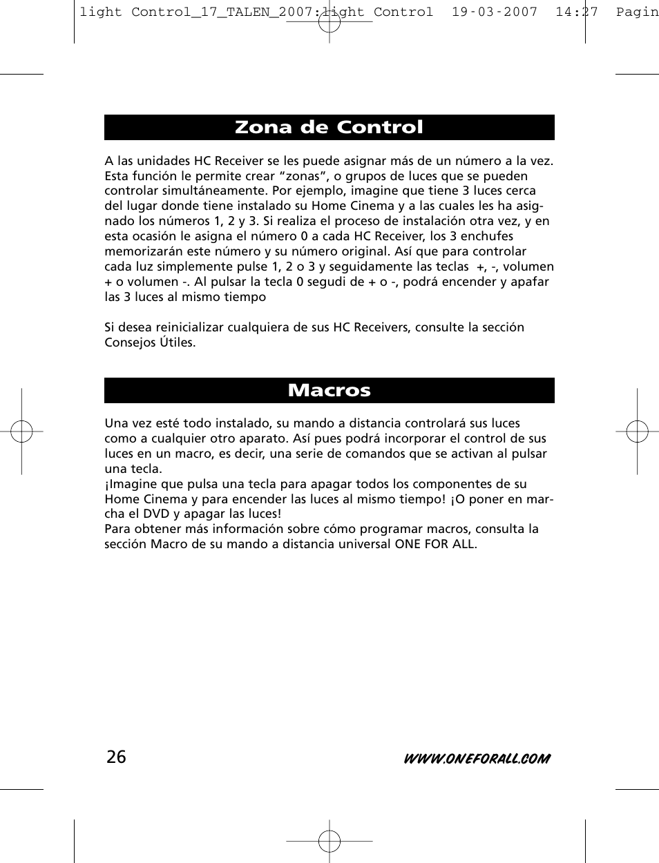 Zona de control macros | One for All HC-8000 User Manual | Page 26 / 114