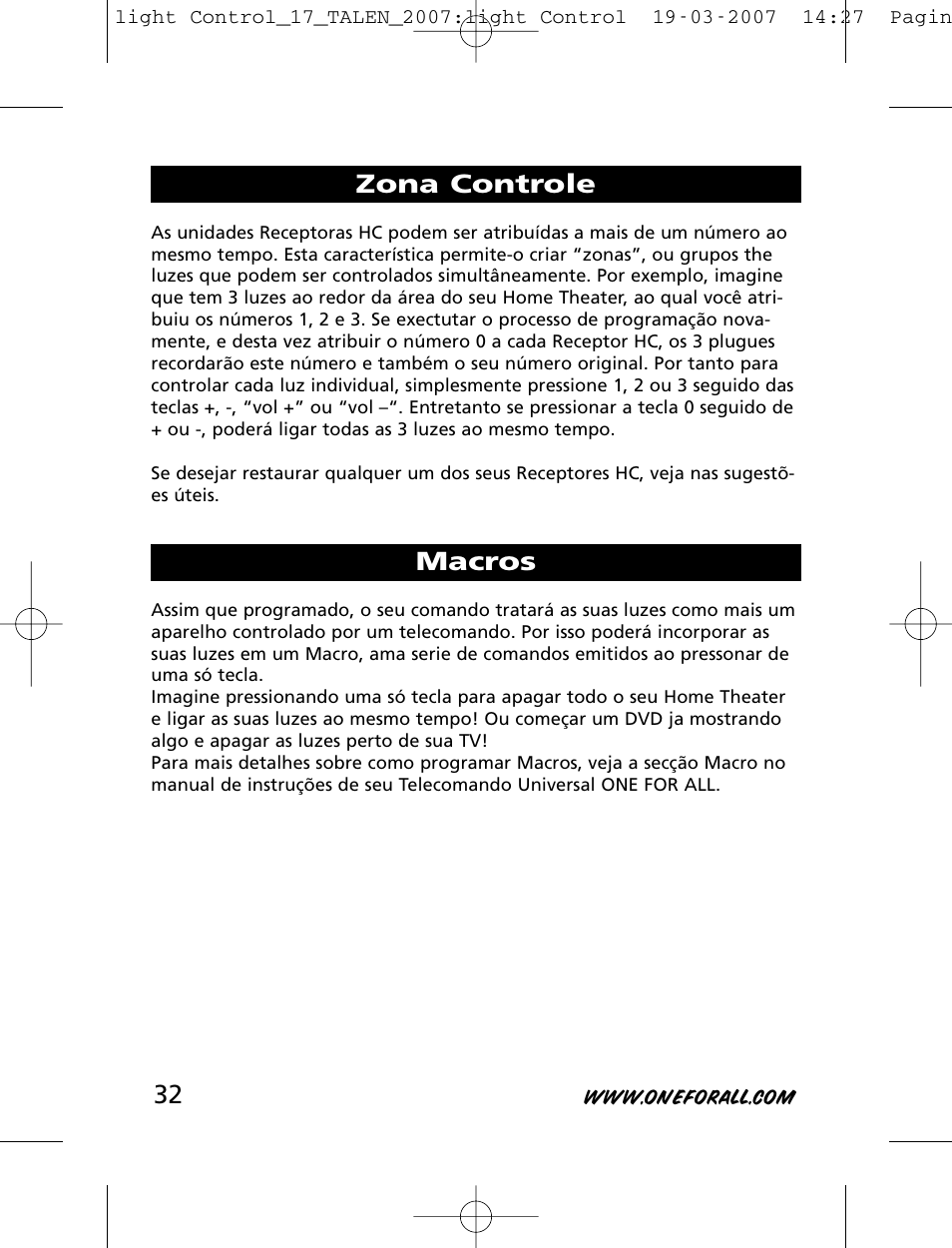 Zona controle macros | One for All HC-8000 User Manual | Page 32 / 114