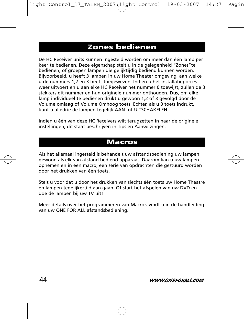 Zones bedienen macros | One for All HC-8000 User Manual | Page 44 / 114