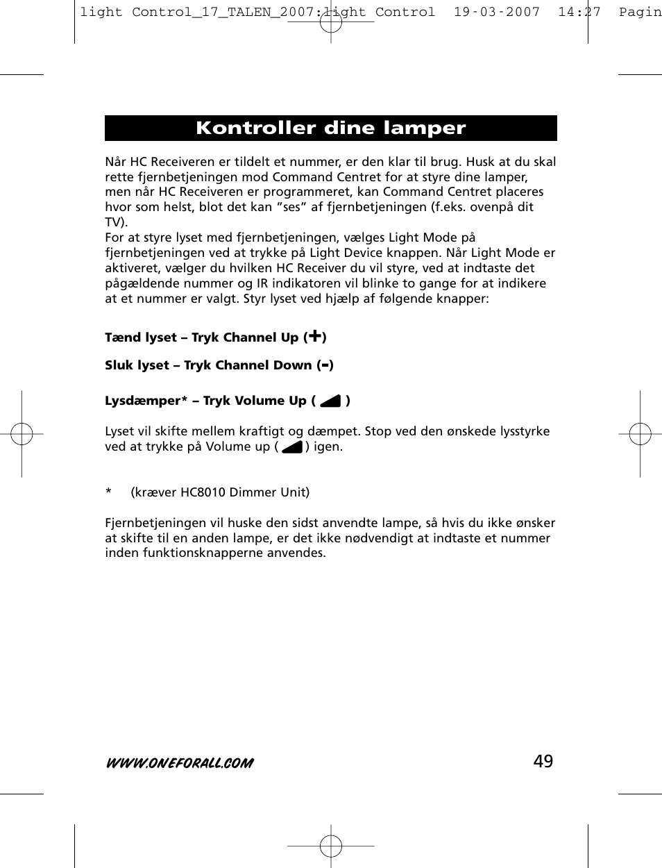 Kontroller dine lamper | One for All HC-8000 User Manual | Page 49 / 114